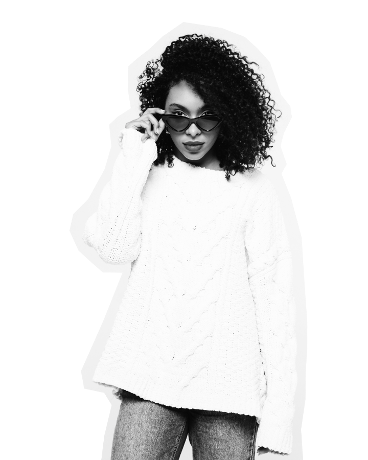 Black and white image of girl wearing sunglasses