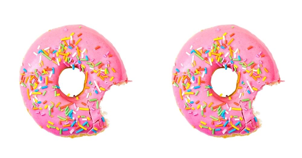 Two pink donuts side by side